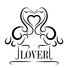 Black line art of lovers flamingos with heart on a white background. Flamingo line art is good for interior design in the form of wall stickers, for greeting cards, wedding invitations, etc.