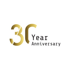 30 Years Anniversary Celebration Gold Vector Template Design Illustration