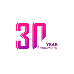 30 Years Anniversary Celebration Purple Color Vector Template Design Illustration