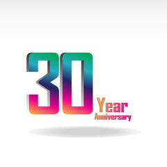 30 Years Anniversary Celebration Rainbow Color Vector Template Design Illustration