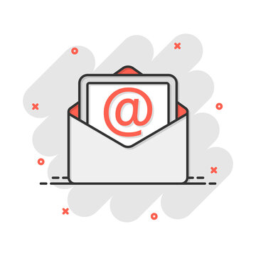 Vector cartoon mail envelope icon in comic style. Email sign illustration pictogram. Mail business splash effect concept.