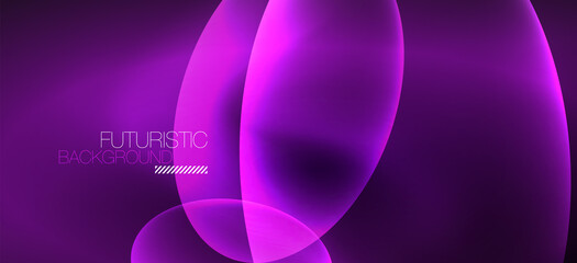 Neon ellipses abstract backgrounds. Shiny bright round shapes glowing in the dark. Vector futuristic illustrations for covers, banners, flyers and posters and other