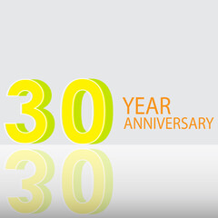 30 Years Anniversary Celebration Yellow Color Vector Template Design Illustration