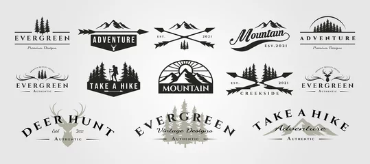Poster set of vector adventure mountain outdoor vintage logo symbol illustration design, vintage bundle logo design © linimasa