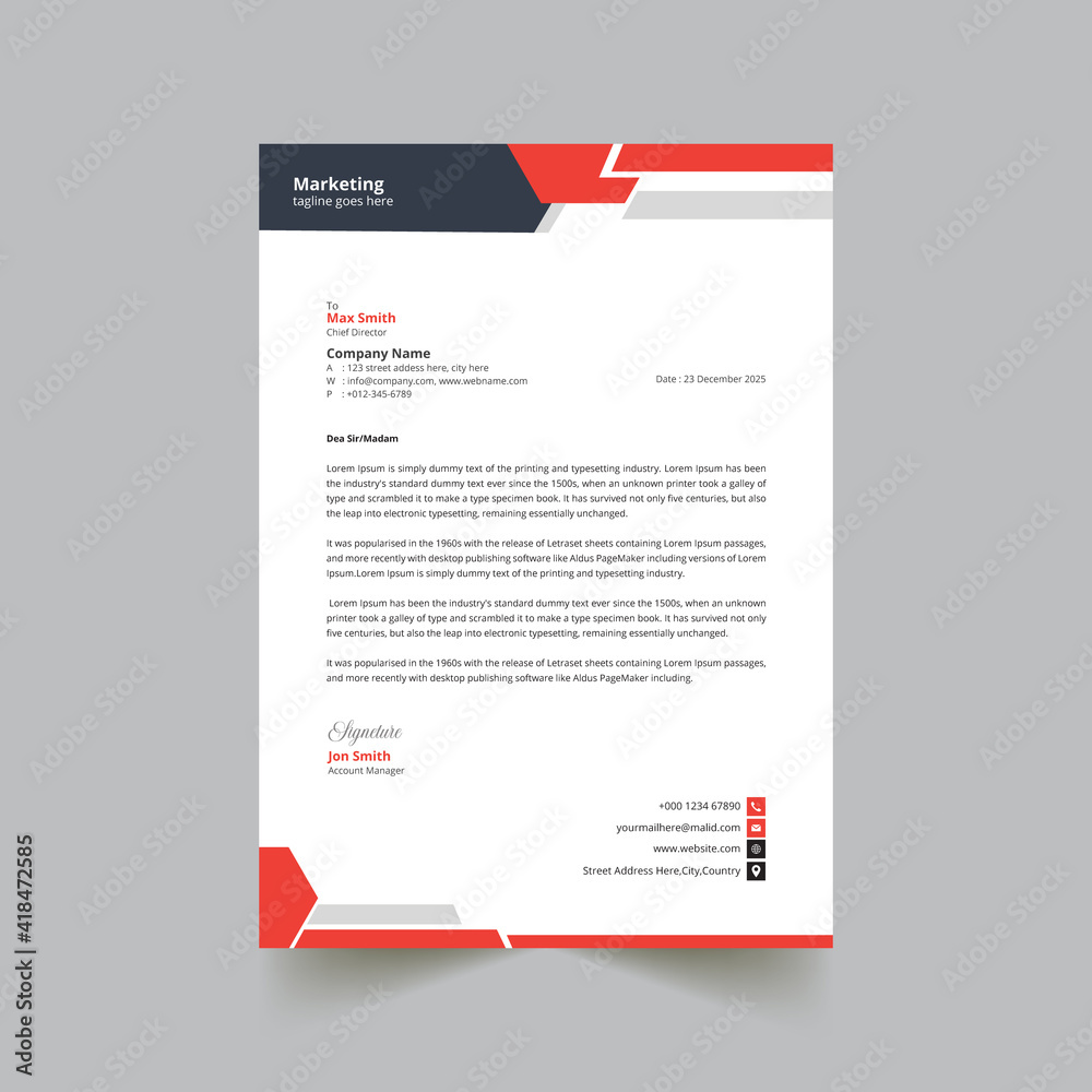 Canvas Prints clean letterhead design template, print ready and fully editable template