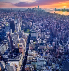 Fotobehang Amazing aerial view of Manhattan with sunset, New York City © maramas
