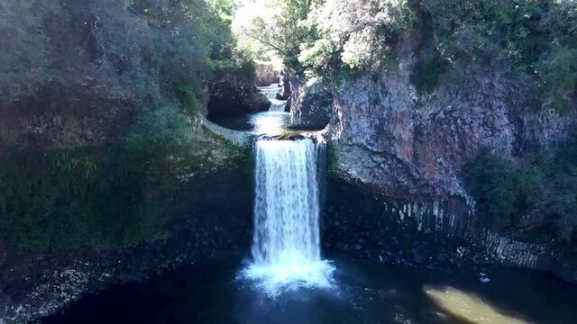 Beautiful waterfall and river of East Reunion island, Bassin La Paix