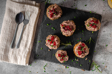 Homemade pate on heathy bread with cranberries