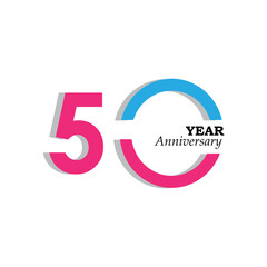 50 Years Anniversary Celebration Pink Blue Color Vector Template Design Illustration