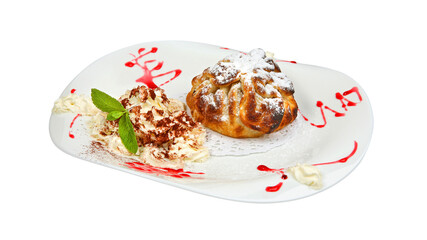 Sweet apple strudel with vanilla ice cream