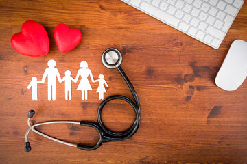 family health care and insurance concept. top view
