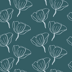 floral seamless pattern. Lines vector buds, line art