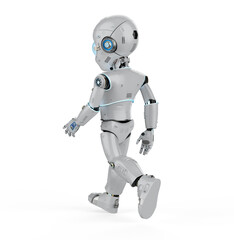 Cute robot with cartoon character walk