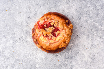 Homemade pastry buns with quark and berries