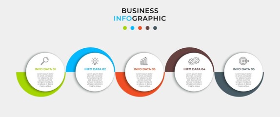 Timeline infographics. Business concept with 5 steps, number options, circles. Vector template for presentation.