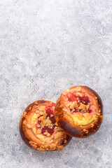 Homemade pastry buns with quark and berries