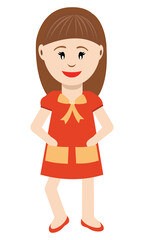Cute little girl cartoon character. Vector illustration isolated on white background.