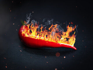Red hot peppers with fire