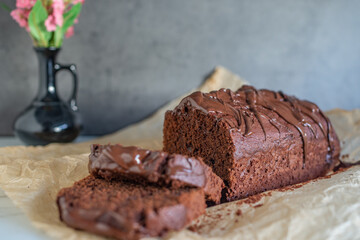 sweet home made chocolate almond sponge cake