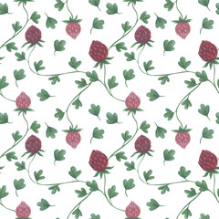 Hand-painted floral seamless pattern with clover