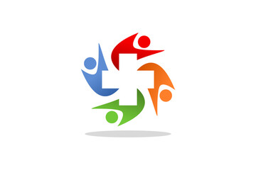 combination of people symbol and health symbol. hospital logo vector template. medical symbol.