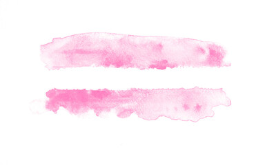 Hand-painted brush stroked abstract pink watercolor on white paper background, for design, wallpaper, banners, text..