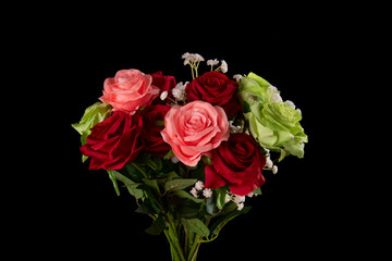 colourful roses flowers bunch isolated on black background