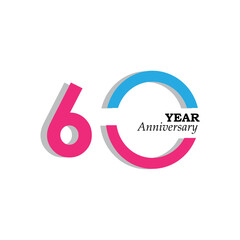 60 Years Anniversary Celebration Pink Blue Color Vector Template Design Illustration