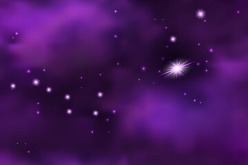 Cosmic galaxy space background with Big Dipper constellation. Starry sky and cloudy mist, shiny flyingstars and sparkles. Vector illustration