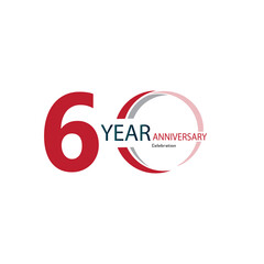 60 Years Anniversary Celebration Red Color Vector Template Design Illustration
