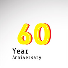 60 Years Anniversary Celebration Yellow Color Vector Template Design Illustration