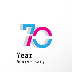 70 Years Anniversary Celebration Pink Blue Color Vector Template Design Illustration