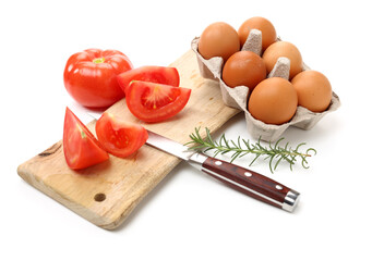 eggs and vegetable on a white background