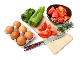 eggs and vegetable on a white background