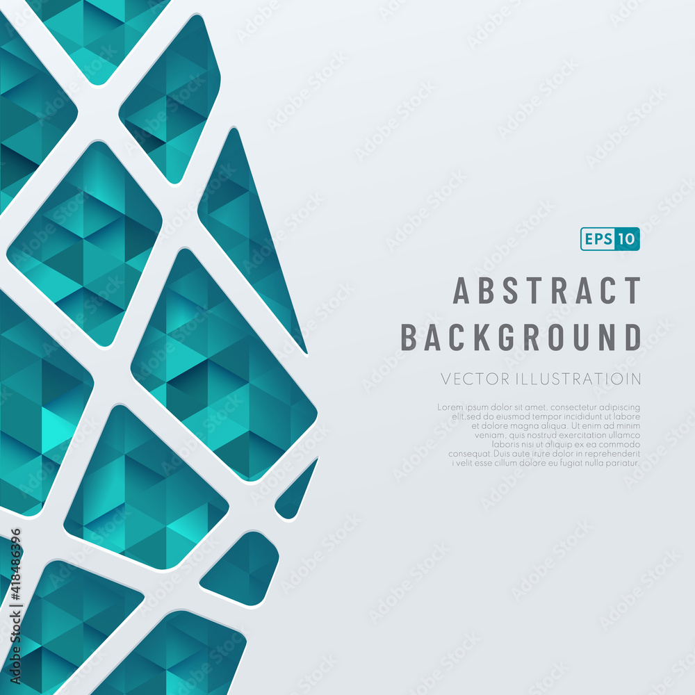 Wall mural abstract template white geometric lines pattern on triangle green and blue pattern background. trend