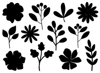 Plants flowers leaves silhouettes vector illustration