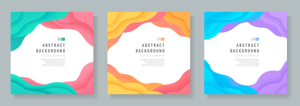 Set of template abstract fluid shape and fun colors pattern background texture with copy space. Modern trendy colour collection design. Vector illustration