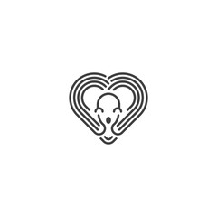 Love octopus, squid heart. Vector logo icon template