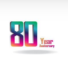 80 Years Anniversary Celebration Rainbow Color Vector Template Design Illustration