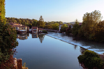 Fototapeta na wymiar Borghetto, a small village on the Mincio river with an aerial view