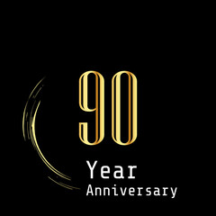 90 Years Anniversary Celebration Gold Black Background Color Vector Template Design Illustration