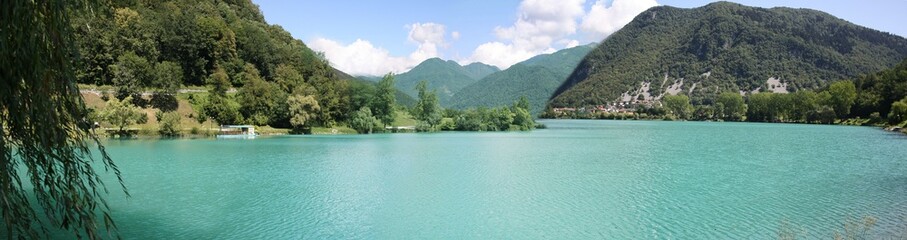 The beautiful turquoise Soca River in Triglav National Park in Slovenia