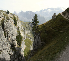 View from the Via Ferrata Sandro Pertini to the Stevia Mountains near Wolkenstein, dolomites, italy