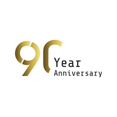 90 Years Anniversary Celebration Gold Vector Template Design Illustration