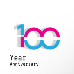 100 Years Anniversary Celebration Pink Blue Color Vector Template Design Illustration