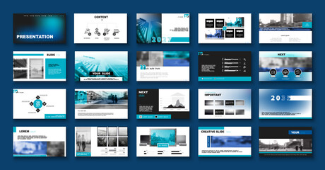 Geometric business presentation, Powerpoint, blue design elements, infographic template on white background, set. New technology. Use in flyers SEO-marketing, webinar, annual report, computer, phone