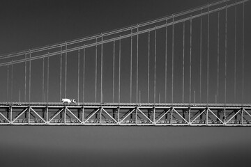 25th of april bridge, bridge, concrete mixer truck, lisbon, ponte 25 de abril, tagus, traffic, truck