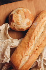 powerful products on a wooden table and paper packaging texture close-up