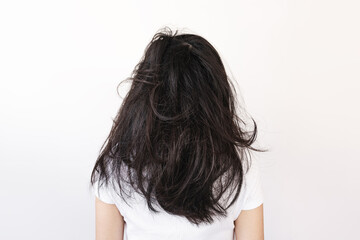 Messy damaged long black hair, on white background - 418493532