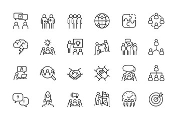 Minimal Teamwork in business management icon set - Editable stroke, Pixel perfect at 64x64 - obrazy, fototapety, plakaty